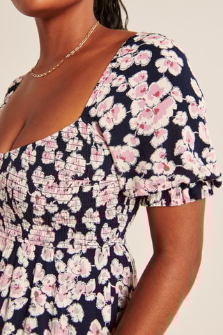 Robe midi - Bleu nuit et rose