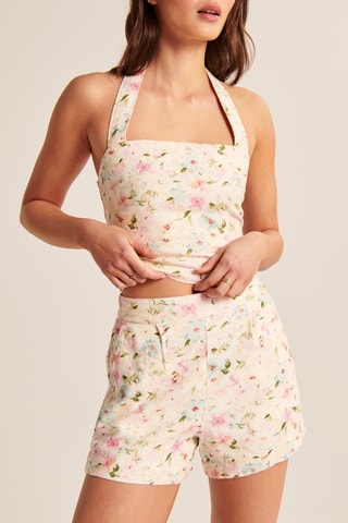 Short en lin taille haute - Rose clair