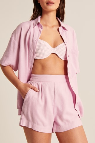 Short en lin taille haute - Rose