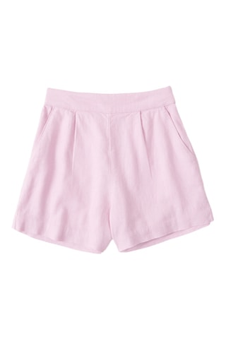Short en lin taille haute - Rose