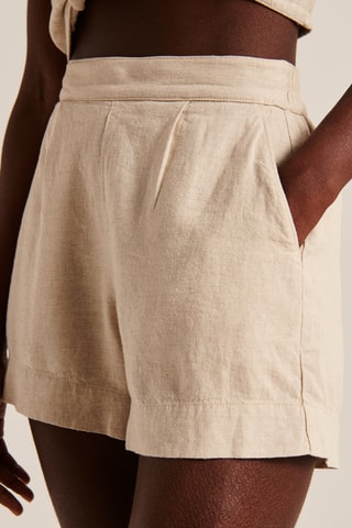 Short en lin taille haute - Beige