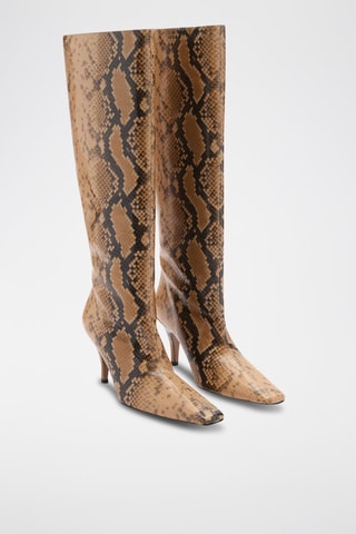 Bottes hautes cuir en imprimé serpent - Beige