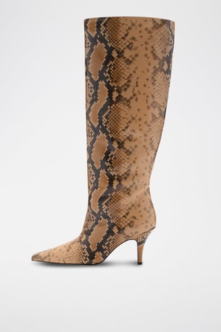 Bottes hautes cuir en imprimé serpent - Beige
