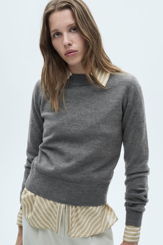 Pull-over droit col rond - Gris foncé chiné