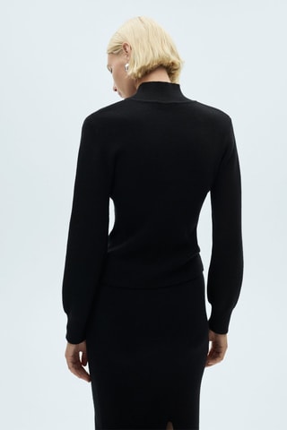 Pull-over maille côtelée col rond - Noir