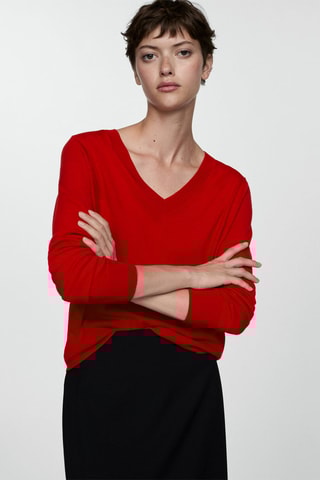Pull-over maille fine col V - Rouge
