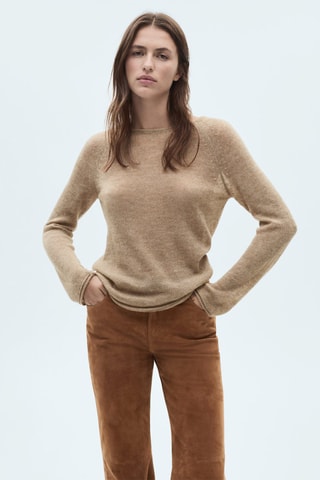 Pull-over maille coton lin col rond - Gris clair