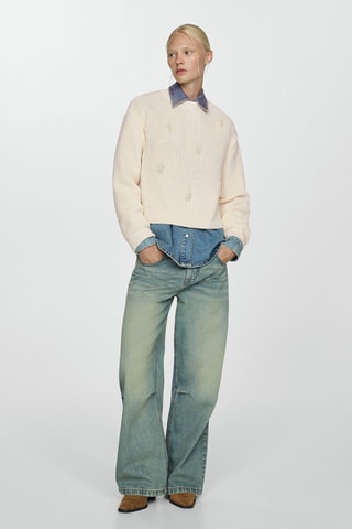 Pull-over grosse maille perles - Écru