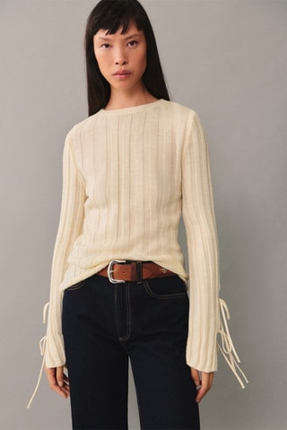 Pull-over côtelé noeuds - Écru