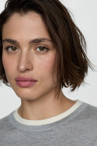 Pull-over maille fine liserés contrastés - Gris clair chiné