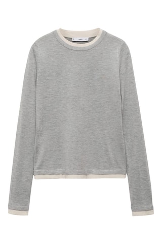 Pull-over maille fine liserés contrastés - Gris clair chiné