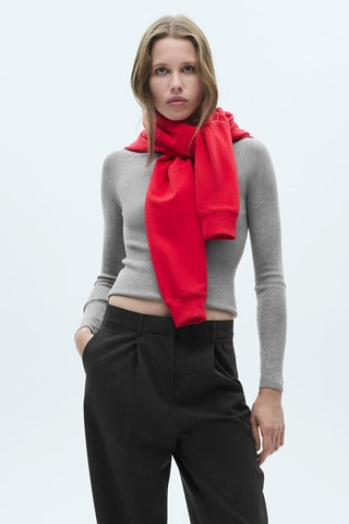 Pull-over maille côtelée fine - Gris clair chiné