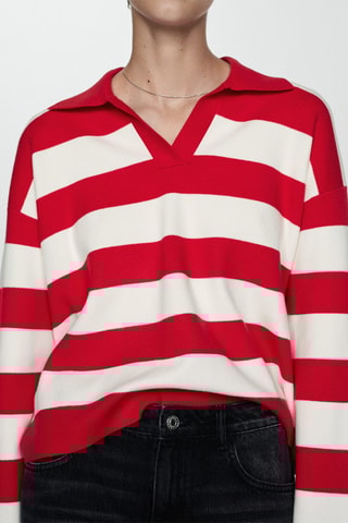 Pull-over rayures col polo - Rouge et blanc