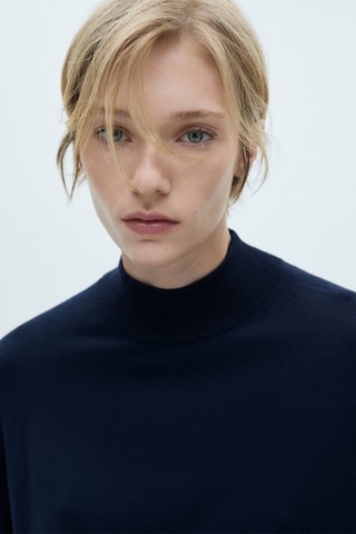 Pull-over maille col montant - Bleu marine