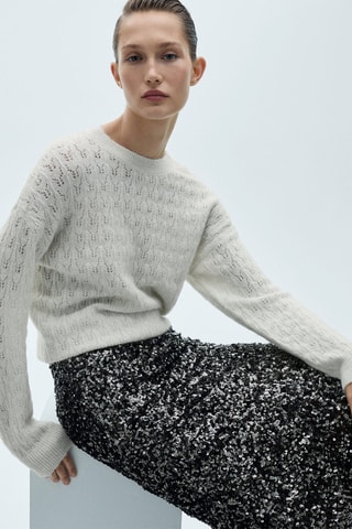 Pull-over ajouré détails Lurex - Écru