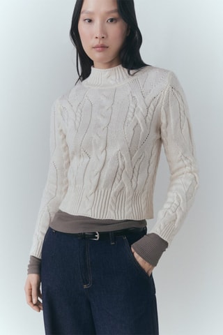 Pull-over torsades col montant - Écru