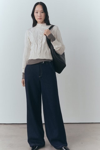 Pull-over torsades col montant - Écru