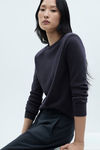 Pull-over maille coton lin col rond - Bleu marine