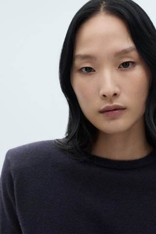 Pull-over maille coton lin col rond - Bleu marine