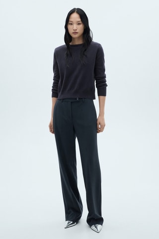 Pull-over maille coton lin col rond - Bleu marine