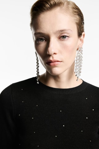 Pull-over crop strass - Noir