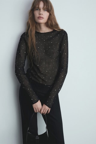 Pull-over maille fine strass - Noir