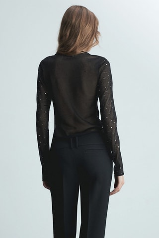Pull-over maille fine strass - Noir