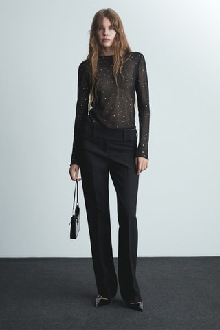 Pull-over maille fine strass - Noir