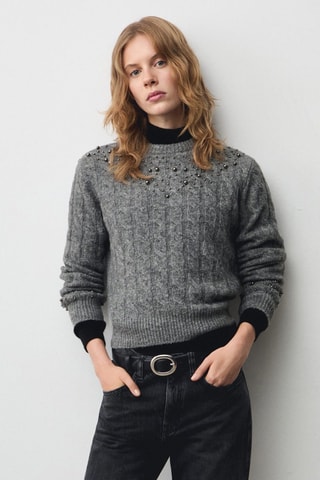 Pull-over torsades détail perles - Gris