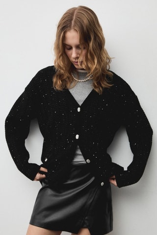 Cardigan maille détails brillants - Noir