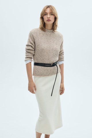 Pull-over maille côtelée col montant - Gris clair