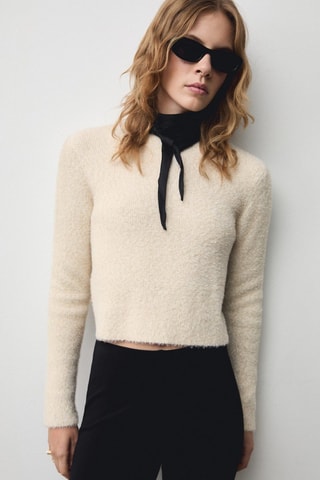 Pull-over manches longues détail brillant - Ecru