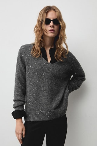 Pull-over col V paillettes - Anthracite