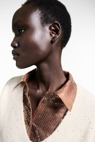 Pull-over col V paillettes - Doré