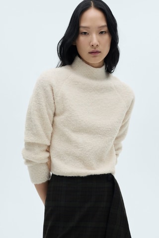 Pull-over tissu bouclette col montant - Ecru