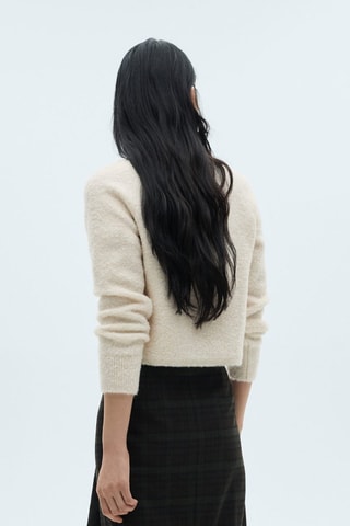 Pull-over tissu bouclette col montant - Ecru