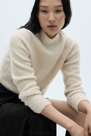 Pull-over tissu bouclette col montant - Ecru