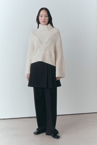 Pull-over col roulé détail maille lâche - Ecru