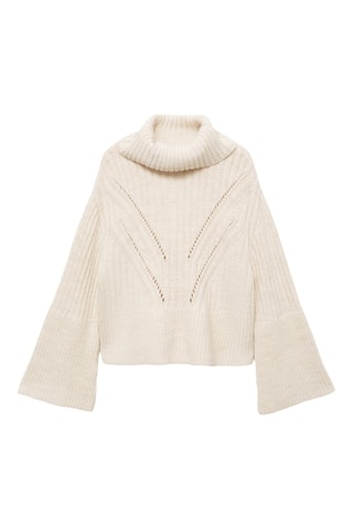 Pull-over col roulé détail maille lâche - Ecru