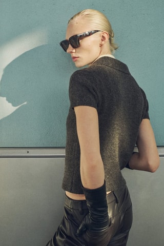 Pull-over manches courtes col polo - Marron