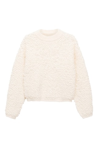 Pull-over tissu bouclette col rond - Ecru