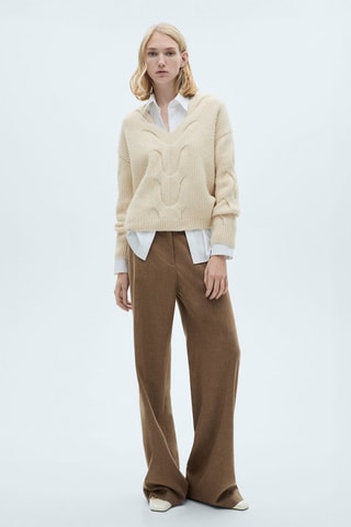 Pull-over torsades col V - Ecru