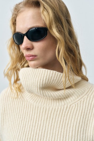 Pull-over laine mélangée col roulé - Ecru