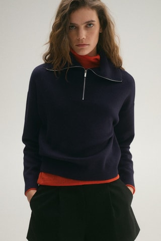 Pull-over col fermeture éclair - Bleu marine