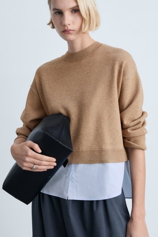 Pull-over maille combinée - Marron