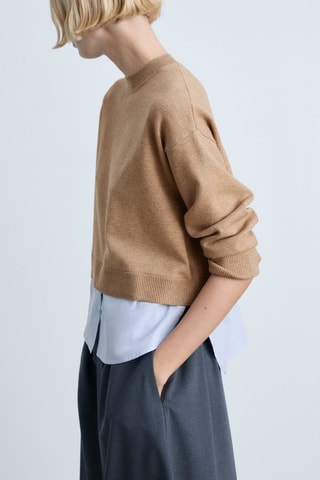 Pull-over maille combinée - Marron