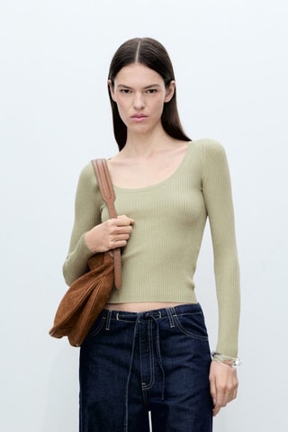 Pull-over maille côtelée - Kaki