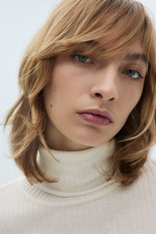 Pull-over laine mélangée col roulé - Ecru