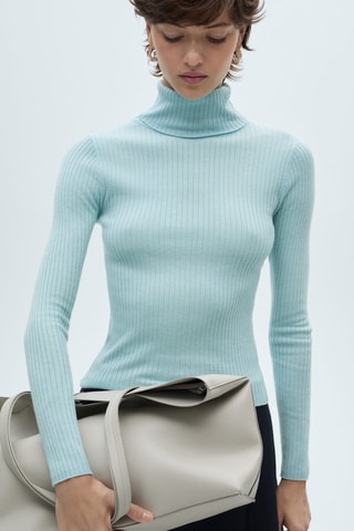 Pull-over laine mélangée col roulé - Vert d'eau