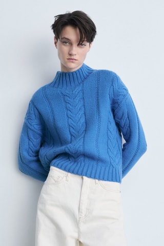 Pull-over torsades col montant - Bleu électrique